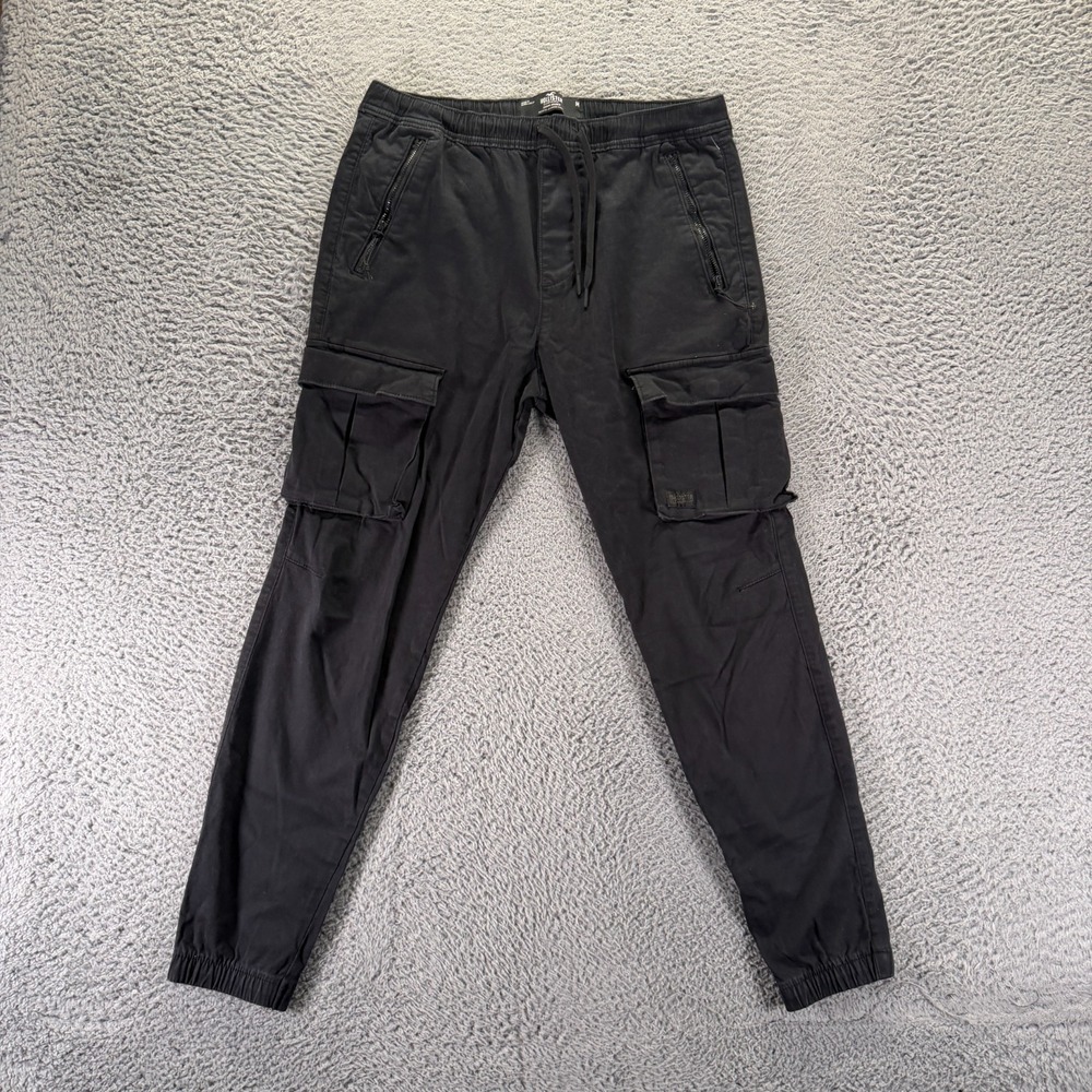 Hollister Pant Mens M Black Cotton Jogger Skinny Leg Cargo Streetwear Stretch